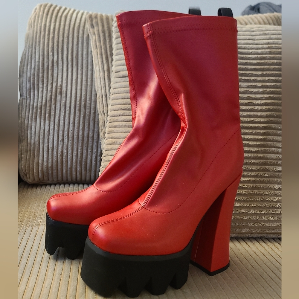 Lamoda Red Platform Chunky Heel Boots